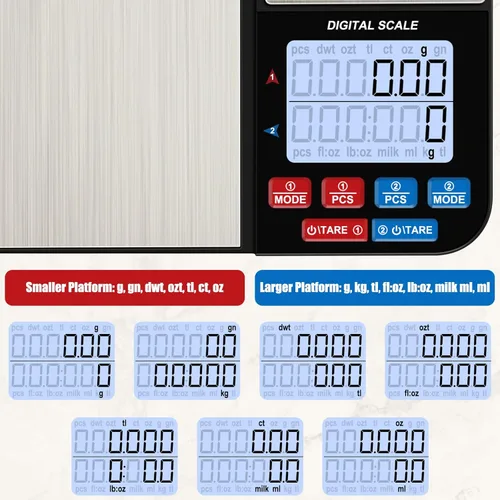 Miniatura 7 de Báscula digital de cocina de doble plataforma de 22 libras, báscula de alimentos de acero inoxidable Diyife con capacidad de precisión de 22 libras