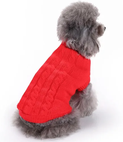 Miniatura 18 de Suéteres tejidos para perros pequeños, sudadera cálida para mascotas y gatos, ropa de invierno, suéter para gatitos y cachorros (Grande, azul claro)