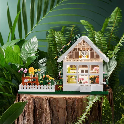 Miniatura 5 de Conjunto Mini de Construcción de Casa de Flores con LED, Juego de Bloques de Construcción de Invernadero con Vista de Calle de la Ciudad, Regalo