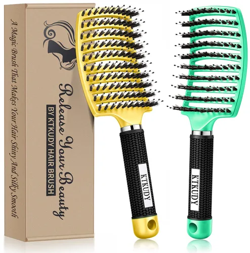 KTKUDY Cepillo Desenredante Elimina Nudos Sin Dolor - Cepillo de Cabello con Cerdas de Jabalí Hace el Cabello Brillante y Más Saludable Cepillo