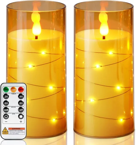 Miniatura 20 de Homemory Velas sin llama con luces de hadas de cadena de estrellas incrustadas, velas que funcionan con pilas, velas LED, velas falsas con control