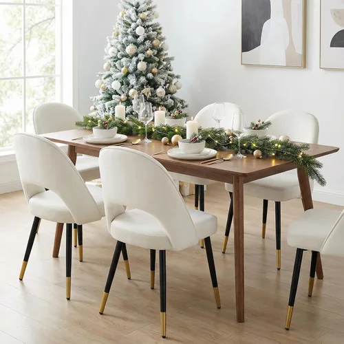 Miniatura 6 de LukeAlon Juego de 2 sillas de comedor clásicas de terciopelo, sillas de cocina tapizadas con respaldo abierto con patas de metal, sillas laterales