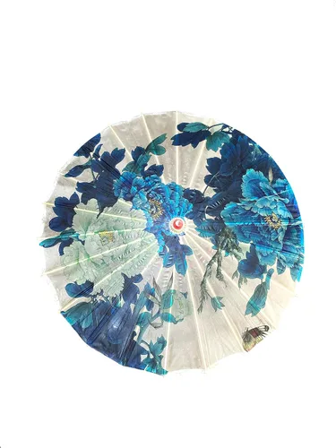 Miniatura 4 de THY COLLECTIBLES Impermeable hecho a mano chino aceitado papel paraguas sombrilla 33" flores azules y blancas