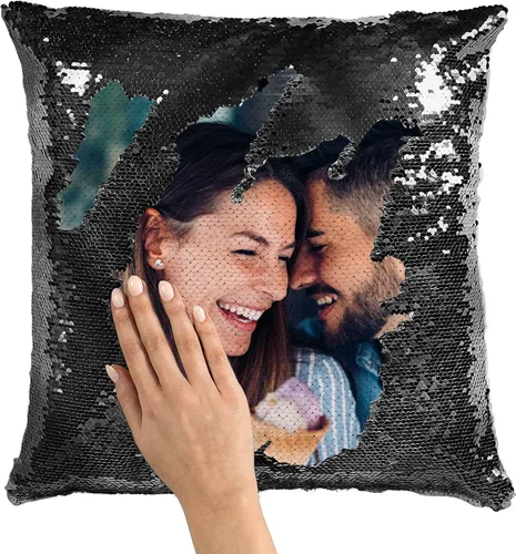 LingLing Design - Almohada personalizada de lentejuelas, almohadas de fotos personalizadas, decoración mágica reversible del hogar, regalos