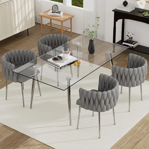 Miniatura 45 de Juego de mesa de comedor de cristal plateado para 2, juego de mesa cuadrada de lujo moderno de 36 pulgadas, juego de mesa de cocina minimalista de 3