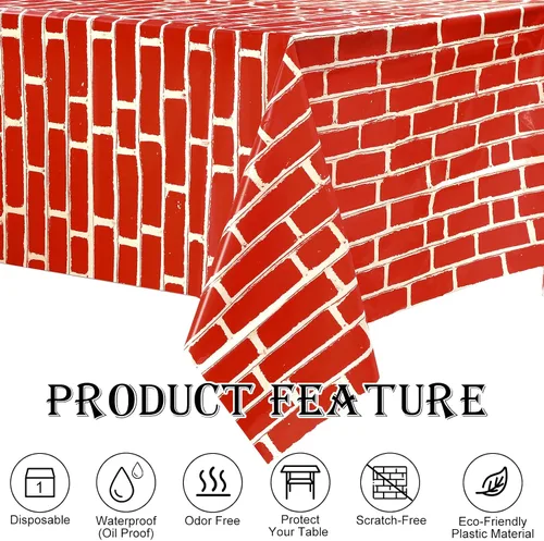 Miniatura 3 de Chumia 6 manteles de ladrillo rojo, fondo de pared de ladrillo de plástico de 54 x 108 pulgadas, mantel rectangular para decoración de fiesta