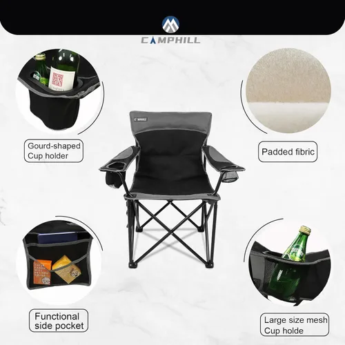Miniatura 4 de Sillas de camping portátiles de gran tamaño, sillas plegables para exteriores con bolsillo y portavasos, bolsa de transporte para camping, portones