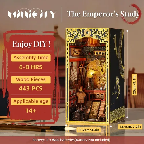 Miniatura 2 de MiniCity Kit de rincón de libros, kit de bricolaje en miniatura para casa de muñecas, rompecabezas de madera 3D, decoración con luz LED