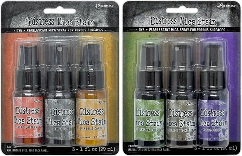 Tim Holtz Mica Stain 2021 Halloween - Set #1 y set #2 - Jack-O-Lantern, tumba vacía, vela parpadeante, caldero burbujeante, escoba torcida y