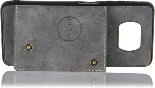 Miniatura 5 de Funda con tarjetero para Xiaomi Poco X3/X3 NFC/X3 Pro, parte trasera con piel sintética plegable doble hebilla multifunción bolsa para tarjetas, Gris
