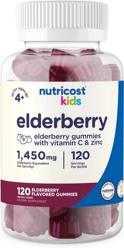 Nutricost Gomitas de saúco para niños (50 mg) con zinc y vitamina C, 120 gomitas - Sin gluten, sin jarabe de maíz