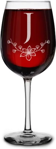 Miniatura 29 de shop4ever Copa de vino con monograma con monograma floral con inicial grabada, copa de vino de 16 onzas, elegante copa de vino de letra B