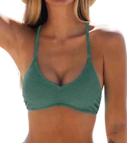 Miniatura 12 de CUPSHE - Parte superior de bikini para mujer; traje de baño superior con diseño cruzado, tirantes delgados y escote en V