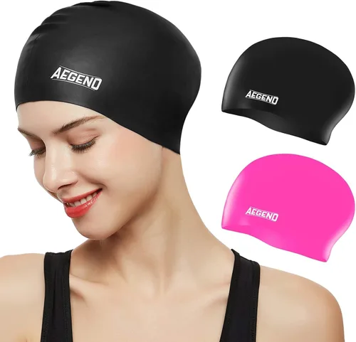 Miniatura 19 de Aegend - Gorros de natación para cabello largo, gorras de natación de silicona duraderas para mujeres, hombres, adultos, jóvenes, fáciles de poner