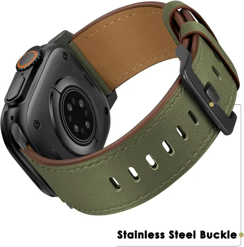 Miniatura 2 de UUPWPOKT - Correa de cuero compatible con Apple Watch Ultra 3/2/1 de 49/46/45/44/42 mm, correa de cuero genuino para iWatch Ultra Series 11 10 9 8 7