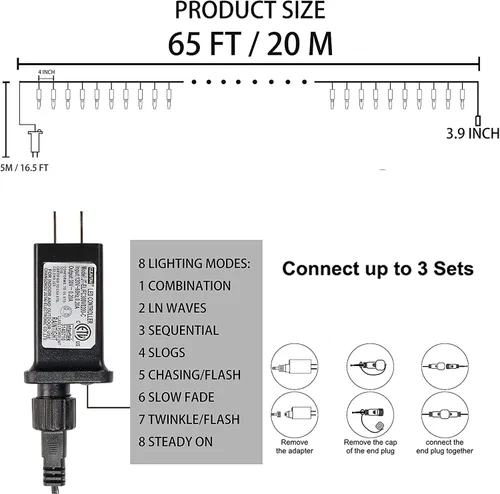 Miniatura 3 de Dazzle Bright 200 mini luces LED de Navidad, 65 pies, conectables, impermeables, 8 modos de luces de hadas para interiores y exteriores, patio