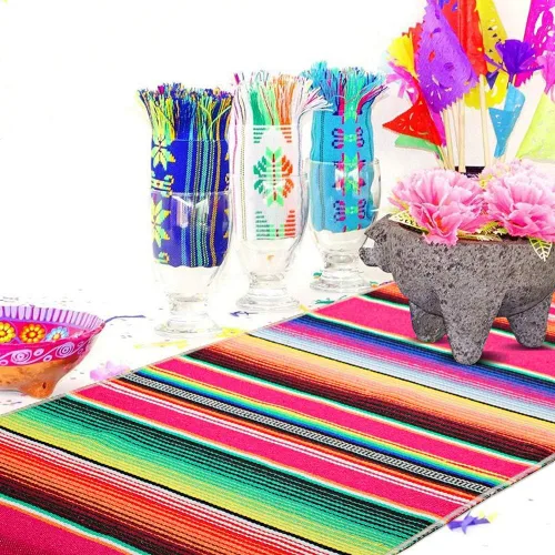 Miniatura 5 de Camino de mesa mexicano de 14 x 84 pulgadas, camino de mesa de serape mexicano para decoración de bodas y fiestas mexicanas, camino de mesa de Rosa