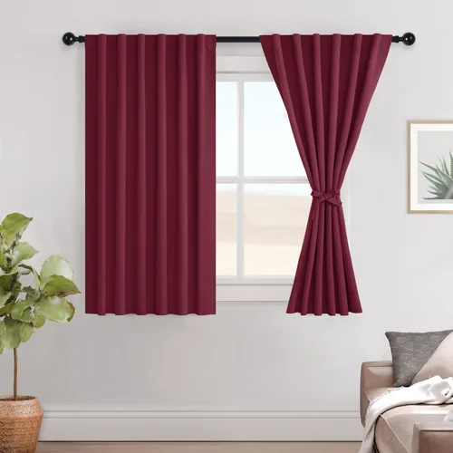 Miniatura 76 de Hiasan Cortinas opacas negras para dormitorio, cortinas opacas cortas de 45 pulgadas de largo, con aislamiento térmico, bolsillo para barra