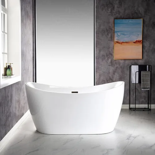 Miniatura 15 de WOODBRIDGE BTA1516 BG - Bañera independiente de acrílico de 59 pulgadas, bañera blanca de remojo contemporáneo con desbordamiento y drenaje de oro