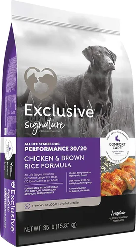 Exclusive | Signature All Life Stages Dog Performance 30/20 Fórmula de pollo y arroz integral Comfort Care | Comida para perros | (bolsa de 35