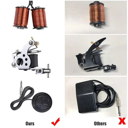 Miniatura 6 de AW Kit de tatuaje completo, 4 máquinas, 40 tintas, fuente de alimentación, pistola de 10 vueltas, interruptor de pie de punta de agarre de aguja