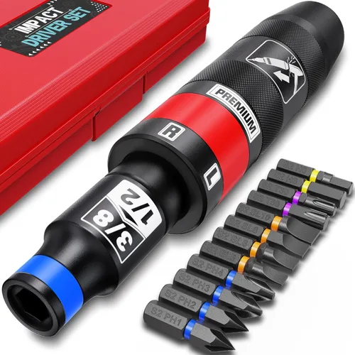 Juego de destornillador de impacto manual de 1/2", kit de destornillador de impacto reversible manual de 13 piezas, herramienta de reparación con