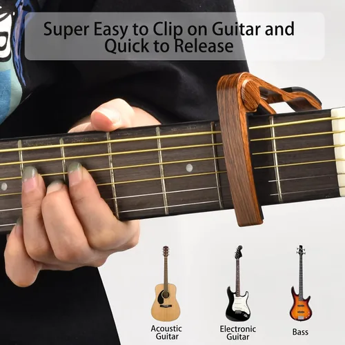 Miniatura 2 de Cejilla de guitarra, púas de guitarra, accesorios de guitarra con afinador, cejilla para guitarra acústica, bajo, sin zumbidos, liberación rápida