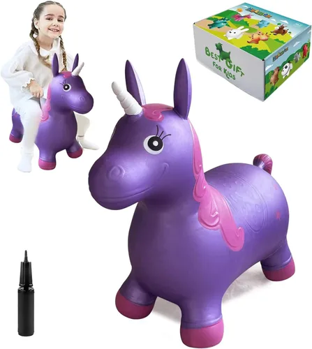 Miniatura 6 de HotMax Juguetes de caballo inflable de unicornio para niñas de 2 años, animales que rebotan, juguetes de salto de goma para bebé niña o niño, regalo