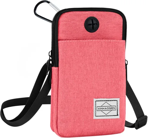 HOTEMIA Riñonera bolsa para teléfono celular, bolsa cruzada de viaje, pulsera brazalete deportivo, billetera con correa de hombro extraíble (Rosa)