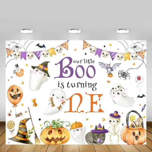 Miniatura 5 de MEHOFOND Telón de fondo de Halloween para primer cumpleaños de 7 x 5 pies, feliz Booday para niños, primer cumpleaños, fondo blanco para fotografía