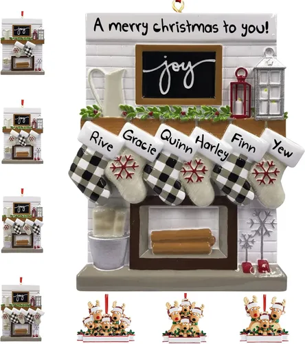 Adornos de Navidad personalizados 2023, repisa de chimenea, familia de 2/3/4/5/6 nombres de miembros de la familia Joy para decoraciones de árbol de