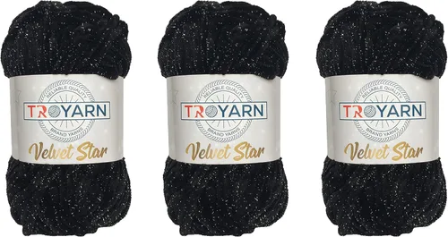 Miniatura 23 de Troyarn Velvet Star, Hilo de Chenilla con Destello Plateado para Manta de Bebé Amigurumi para Crochet y Tejido Super Grueso 100 gr (120 yardas)