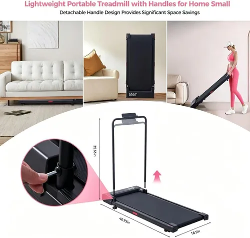 Miniatura 7 de Caminadora con Inclinación y Barra de Agarre, Caminadoras Portátiles Compactas para Casa/Apartamento con Manijas, Caminadora Eléctrica Pequeña