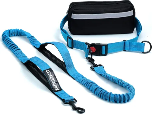 Miniatura 17 de Correa de perro manos libres con cinturón – Bungee sin tirones, asas acolchadas dobles y bolsa con cremallera para correr, caminar y entrenar