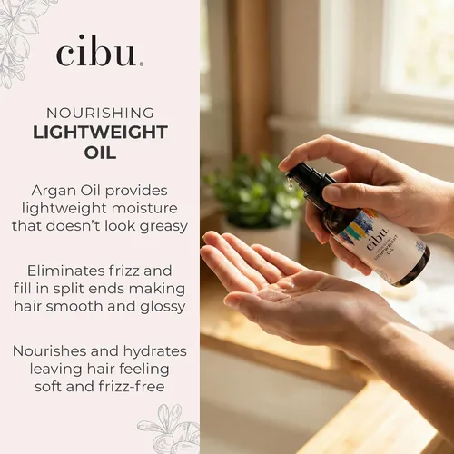 Miniatura 4 de CIBU Suero nutritivo para el cabello con aceite de argán Fórmula antiencrespamiento, protección térmica y antiroturas Tratamiento capilar ligero