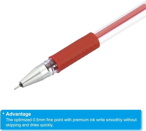 Miniatura 4 de PATIKIL Bolígrafos de gel rojos, 50 varillas transparentes de punta fina con agarre suave rojo, bola de rodillo de 0.020 in, bolígrafos de tinta