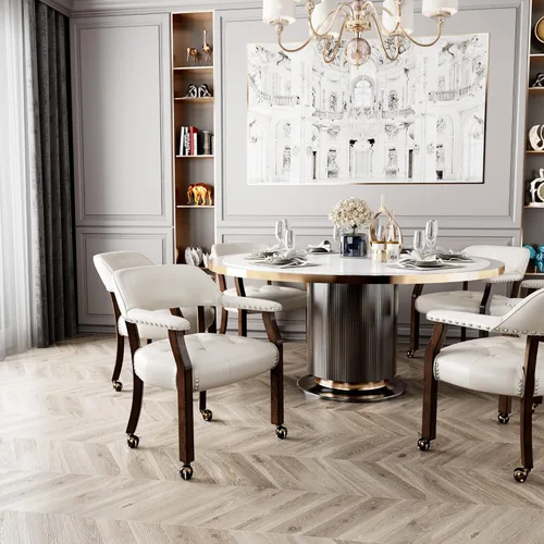 Miniatura 9 de Sillas de madera maciza Boss Caption, sillas de comedor con ruedas y brazos, sillas de escritorio de oficina, sillas de acento giratorias clásicas
