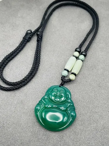 Miniatura 3 de 1 colgante de jade verde chino con dije de Buda sonriente de la suerte, Gema, Jade