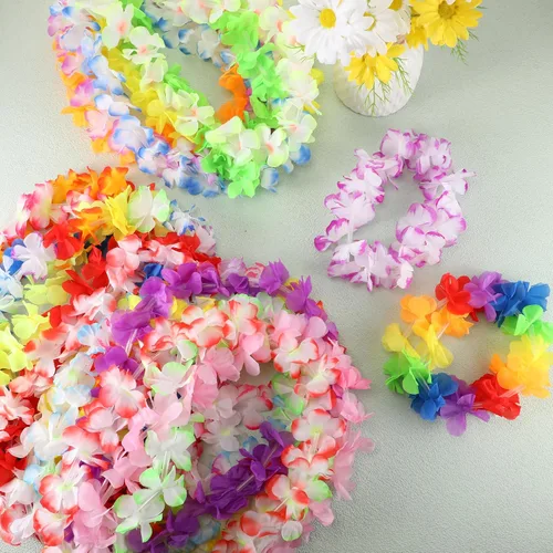 Miniatura 6 de Sherr 24 piezas de collares de flores de leis hawaianas con luces LED para boda, luces LED para leis hawaianas, collares de flores de leis hawaianas