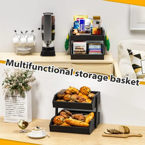 Miniatura 6 de Gmtsl Cesta de frutas de bambú para cocina, frutero de 2 niveles para encimera de cocina, soporte grande para frutas con 2 ganchos para plátanos