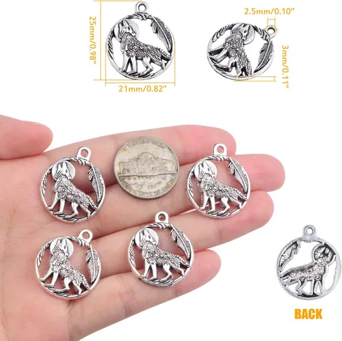 Miniatura 3 de 40 dijes de plata antigua con diseño de lobo de aleación vintage, suministros de manualidades para manualidades, collares, pulseras, llaveros