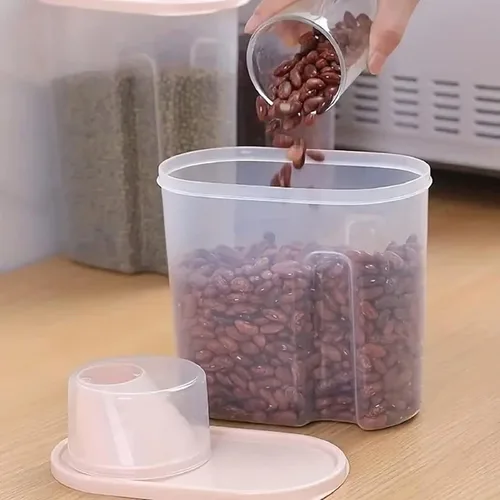 Miniatura 4 de 2 contenedores de almacenamiento de arroz, 1.9L y 2.5L, recipiente hermético para alimentos con boquilla de vertido, taza medidora para avena