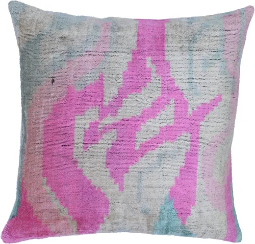 Almohada decorativa hecha a mano con relleno de plumón, alta calidad, rosa y beige, funda de cojín de seda de terciopelo suave para sala de estar,