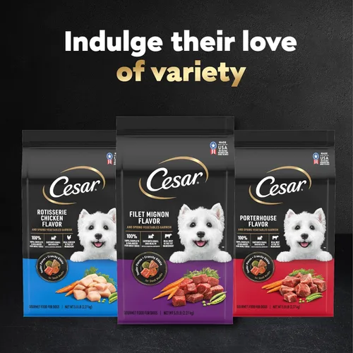 Miniatura 9 de Cesar Alimento seco para perros de raza pequeña para perros pequeños, sabor Porterhouse y guarnición de verduras de primavera, bolsa de 5 libras