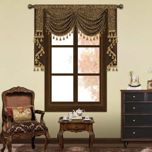 Miniatura 16 de Loom and Mill Cenefas de Cascada de Lujo para Ventanas, Elegante Cenefa de Cortinas Gruesas de Jacquard con Borlas para Sala de Estar, Dormitorio