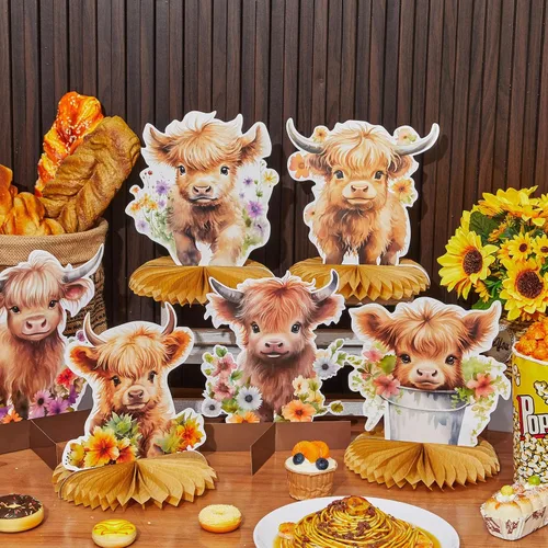 Miniatura 4 de Engrowtic 12 piezas de mesa de baby shower de vaca de las tierras altas, decoración de fiesta de vaca de las tierras altas, decoración de animales