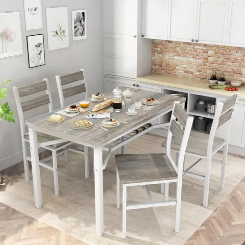 Miniatura 4 de Juego de mesa de comedor Hooseng para 4, juego de mesa y sillas de cocina de madera con almacenamiento, juego de mesa de comedor de 5 piezas