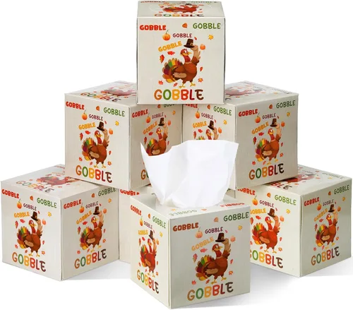 Miniatura 11 de Yeaqee Paquete de 6 cajas de pañuelos faciales de calabaza de Acción de Gracias de 2 capas, 480 hojas de papel de otoño facial grandes cuadrados
