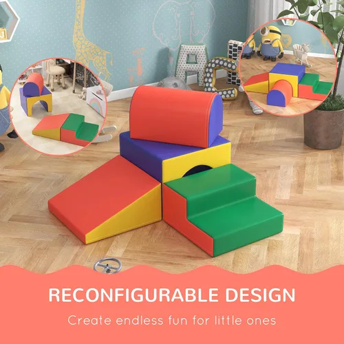 Miniatura 5 de Qaba Juguetes de escalada para niños pequeños y niños, juego de espuma suave y seguro de 4 piezas fácil de limpiar para gatear o deslizarse, surtido