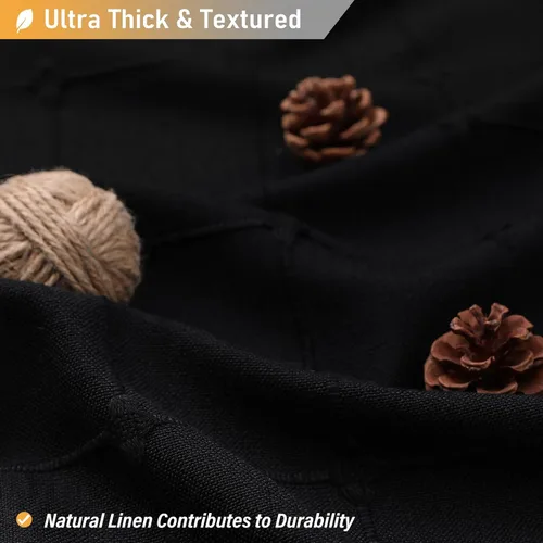 Miniatura 2 de BTTN - Cortina de ducha negra estilo bohemio/campestre, de lino rústico, de tela resistente, juego de cortinas con borlas, repelente al agua, Negro